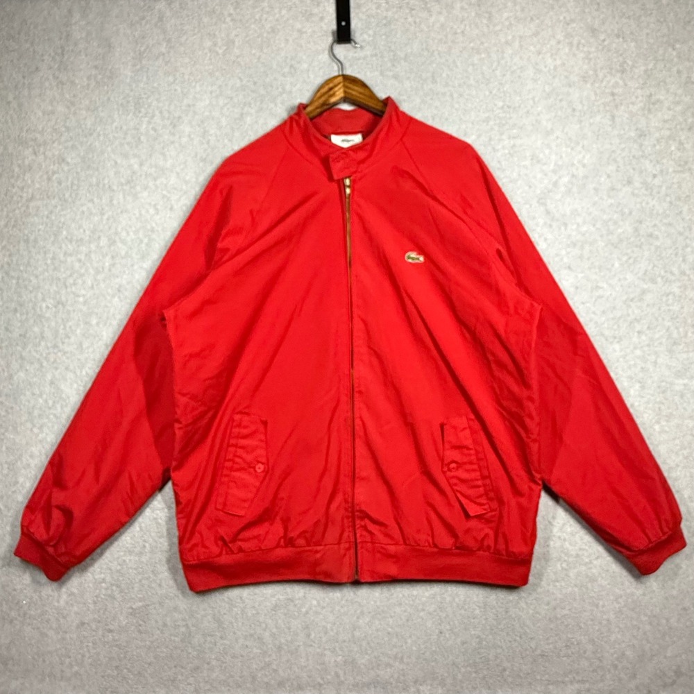 Vintage Izod Lacoste Harrington Jacket Red Plaid Lined Mens XLT Full Zip Coat - Picture 2 of 16